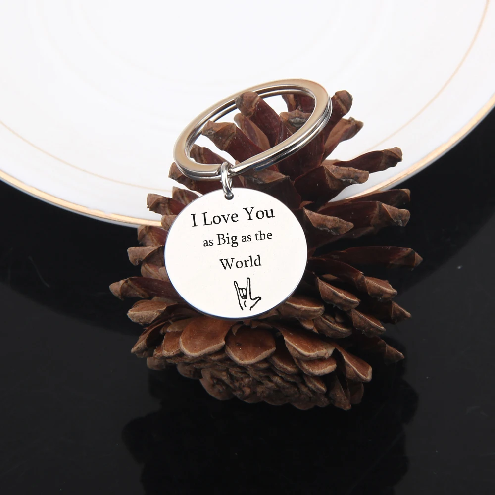 FLYANGEL Engraved Keychain Various Style Keyring I Love You A Big As World Lover Mother Key Tag Gifts Cute Holder | Украшения и