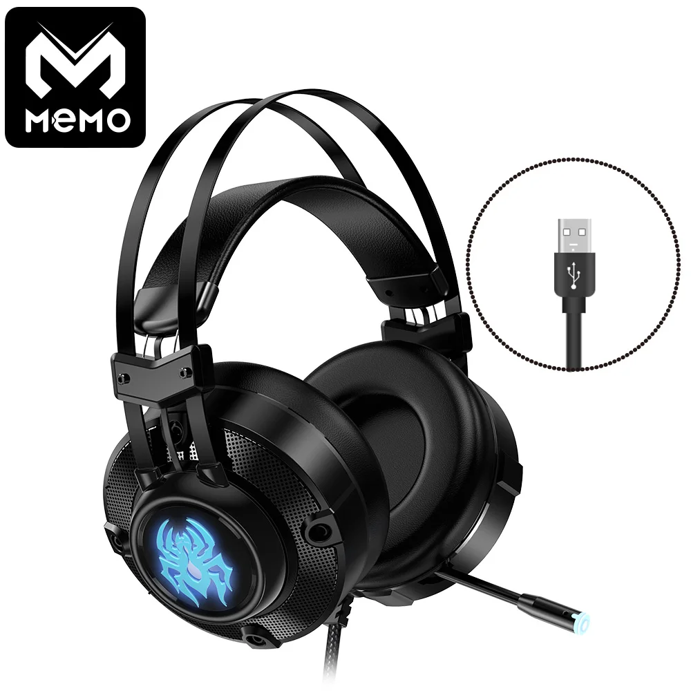MEMO Игровые наушники gamer гарнитура 7 1 виртуальный объемный канал с микрофоном