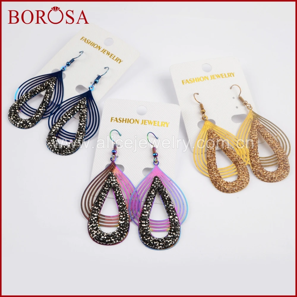 Женские Разноцветные серьги BOROSA висячие в форме капли с металлическими стразами