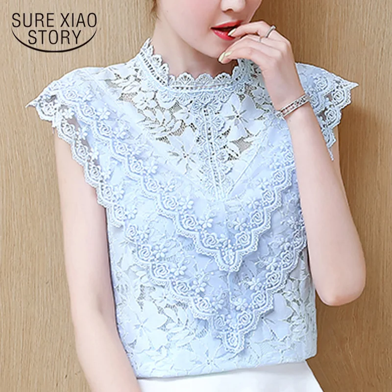 Летние женские блузки кружевная Модные 2019 блузка рубашки с коротким рукавом топы