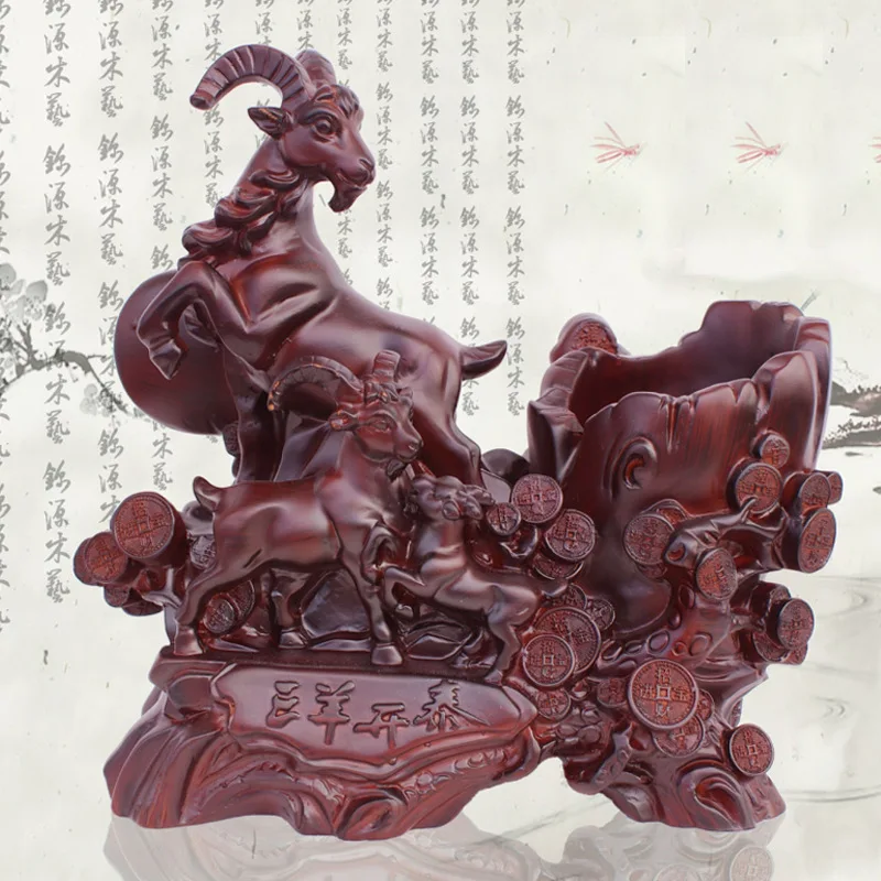 Diwan Si red sandalwood wooden ornaments resin crafts gifts Sanyangkaitai sheep office furnishings |