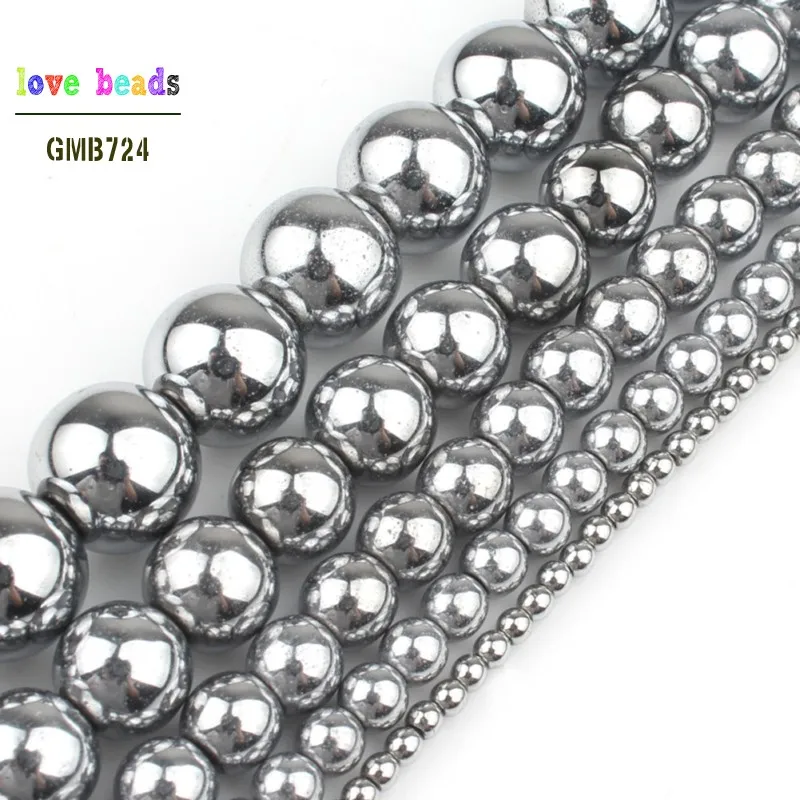 

AA+ Silver Color Hematite Natural Stone Beads 2/3/4/6/8/10mm Round Loose Spacer Beads For Jewelry Making Diy Bracelet