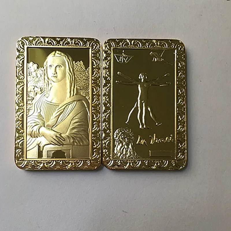 2 шт. Monalisa слитка 1 унция 24 к настоящий позолоченный значок 50 мм x 28 коллекционный