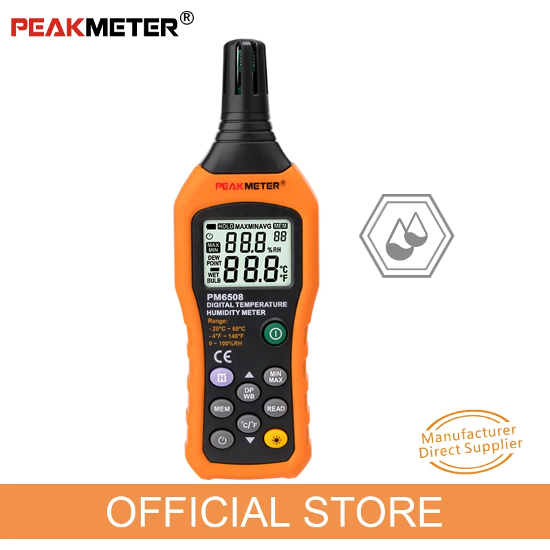 Официальный PEAKMETER PM6508 цифровой термометр с гигрометром температуры и влажности
