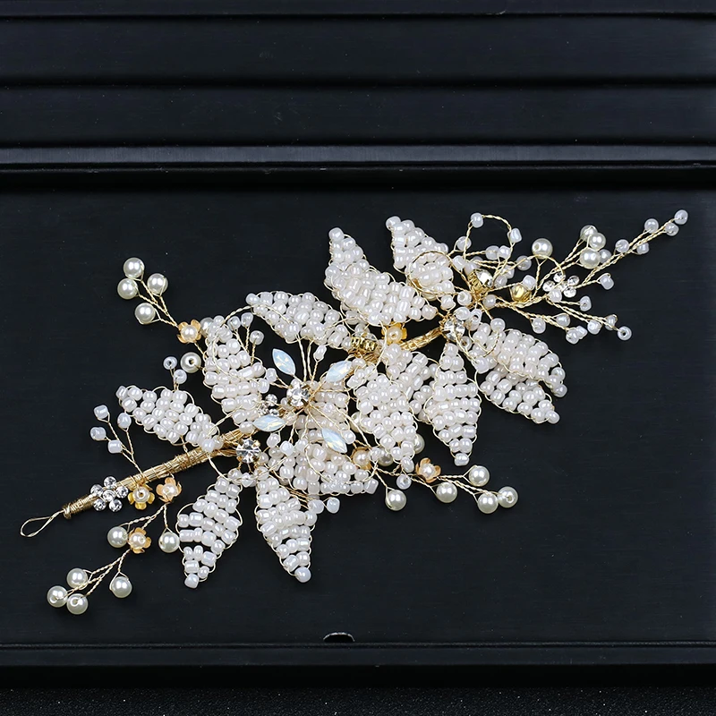 New Design Pearl Bride Headband Gold Headpiece Elegant Flower For Girl Women Wedding Hair Accessories |