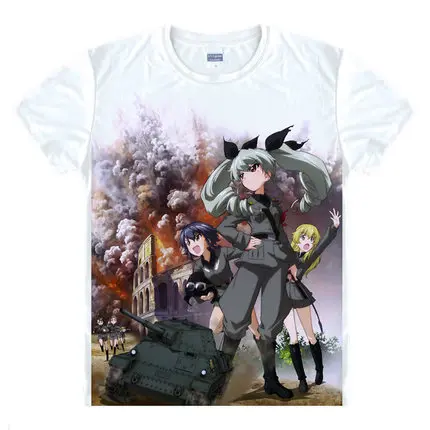 Футболки с рисунком аниме Girls und Panzer рубашки коротким рукавом косплей рубашка