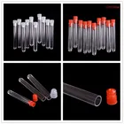 10 шт., пластиковые тестовые трубки с пробкой, Жесткая крышка, прозрачная пластиковая трубка, тестовая трубка из полистирола, школьные лабораторные принадлежности 12*100 мм