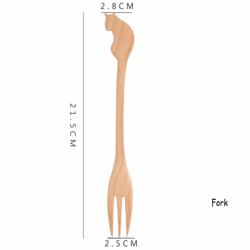 Beech Wood Dinnerware Set Japanese Style Natural Tableware Solid Cat Shape Smooth Elegant Burlywood Cutlery 3pcs/set | Дом и сад