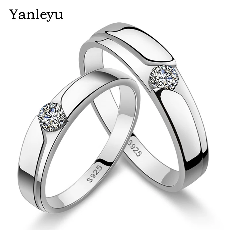 Yanleyu Модные женские и мужские открытые парные кольца 2 шт. однотонные серебряные обручальные кольца набор ювелирных изделий кольца PR156