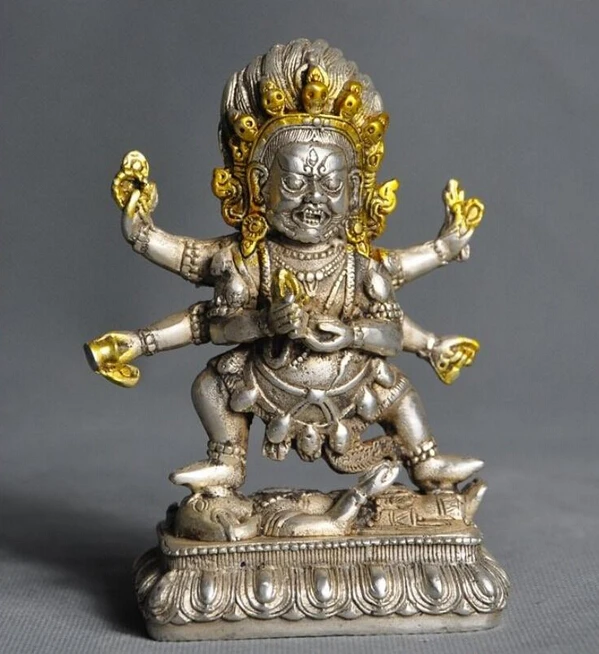 ZSR 922+++5&quotold tibet buddhism silver gilt Mahakala Vajrakilaya Deity Buddha Phurpa statue | Дом и сад