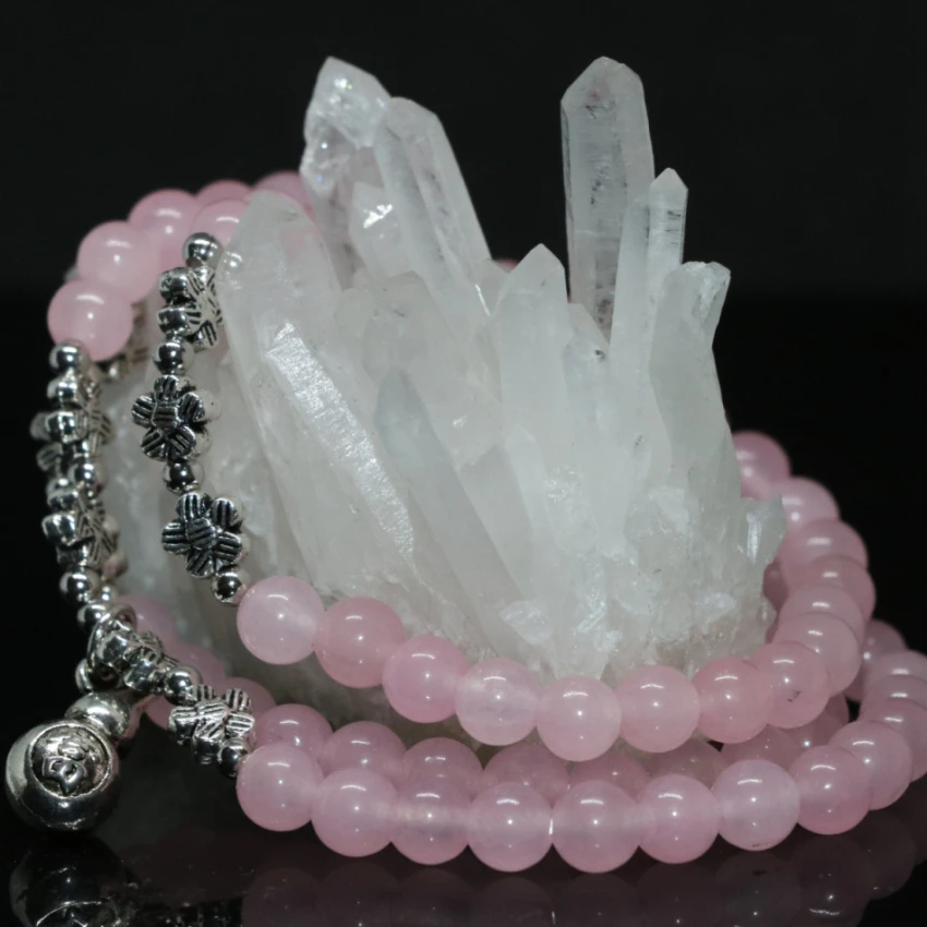 Hot sale wholesale price ethnic style pink jades stone chalcedony long multilayer bracelets round beads 6mm diy jewelry B2217 | Украшения и