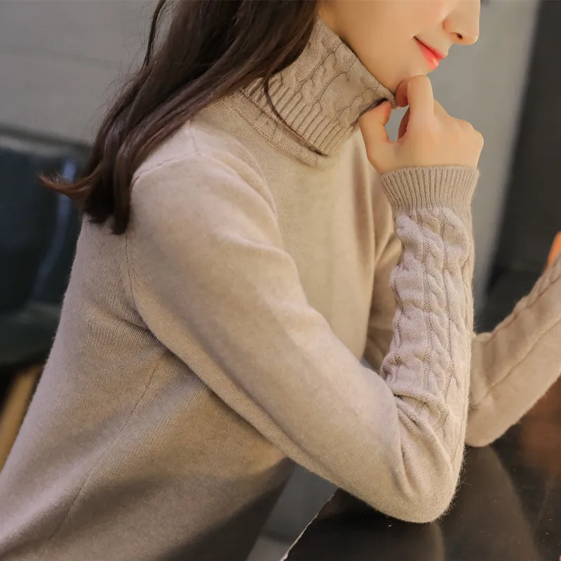 Rushed Ohclothing 2021 Turtleneck Female Winter Korean Version of The New Twist Shirt Sweater Slim Thickening Set Head | Женская одежда