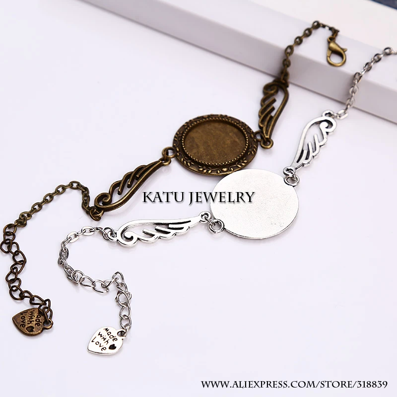 Круглый браслет кабошона 20 мм винтажные металлические Крылья Ангела из