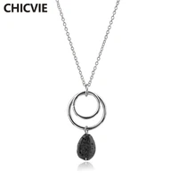 chicvie 2018 double circles pendant necklace drop water shaped lava stone necklace display statement necklace pendant sne180021