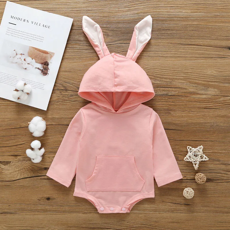 

Lovely Newborn Baby Girls Cartoon Rabbit Ear Romper Hooded Kids Jumpsuit Outfits For Girl Boy 3D Ear rabbit Clothes