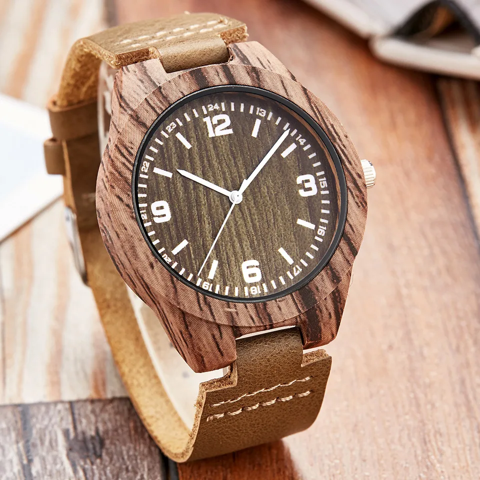 

Fashion Imitation Wooden Watch Men Soft Leather Strap Fashion Male Clock Unique Design Big Dial Analog Quartz Wristwatch relogio