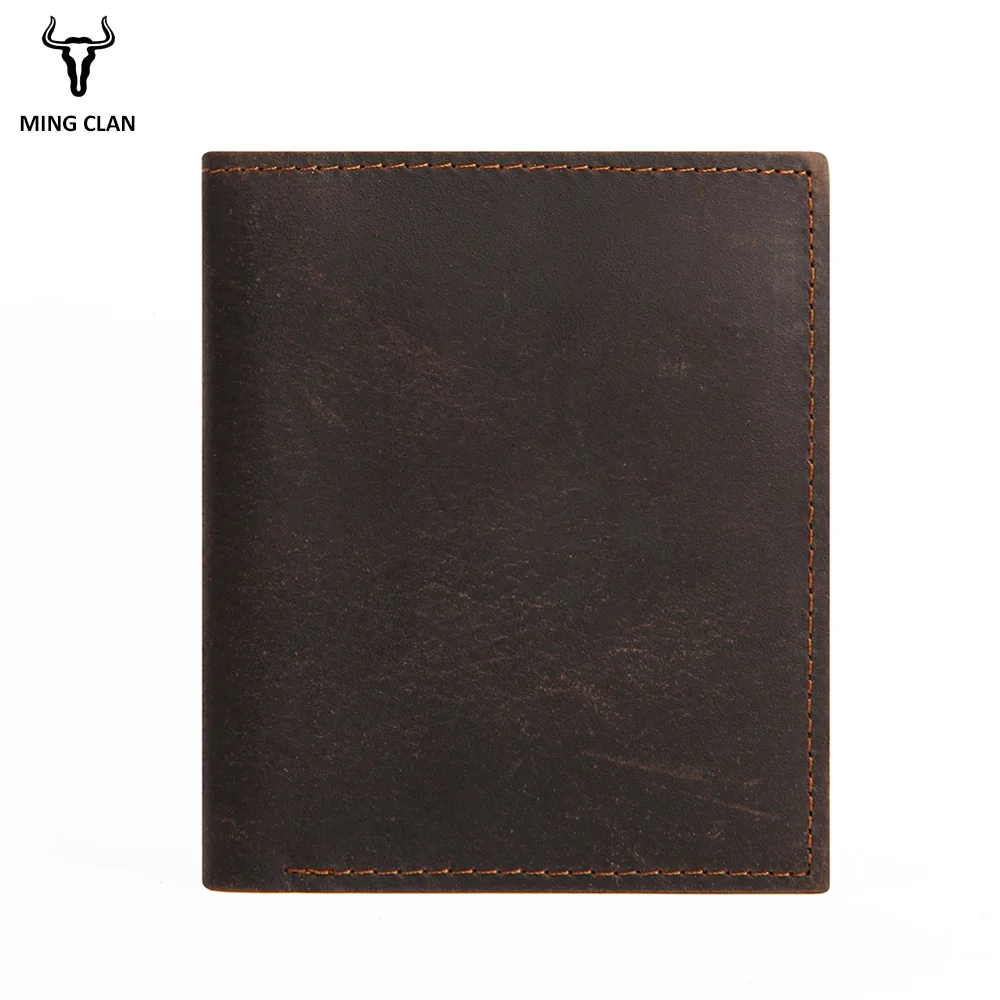 Mingclan Crazy Horse Men Wallets Genuine Leather Male Purse Porte Carte Card Holder Slim Wallet Clutch Short Travel Pocket Bag