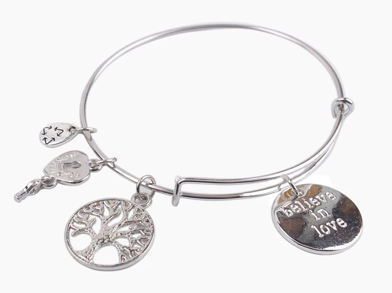 

5PCS Fashion bangle Silver Color Tone Believe in Love Heart Bangle Bracelet#91147