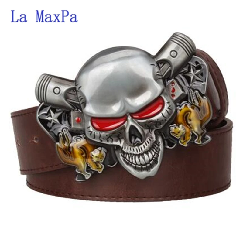 

Fashion Wild Men's leather belt Joker Poker card metal buckle belts demon clown skull exaggerated style belt hip hop waistband