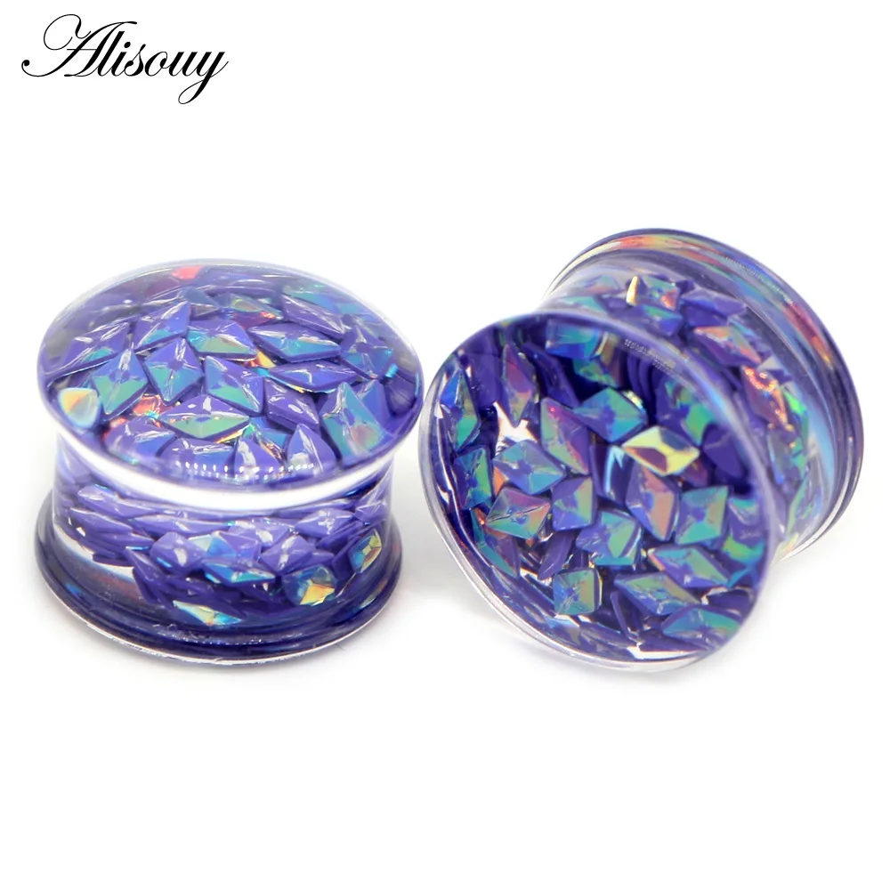 EM0821C Purple Alisouy 2 шт. прозрачный акриловый розовый гранулированный Седло беруши и туннель пирсинг ювелирные изделия измерительные приборы серьги расширитель - Окраска металла: EM0821C Purple