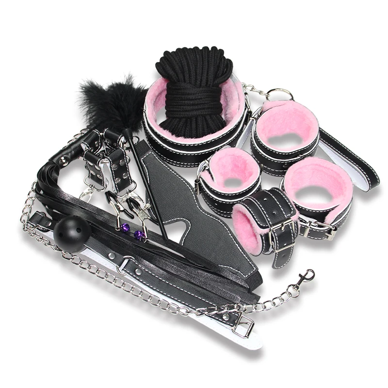 10 шт./компл. секс бондаж ограничитель SM набор Наручники Воротник кляг весло кнут