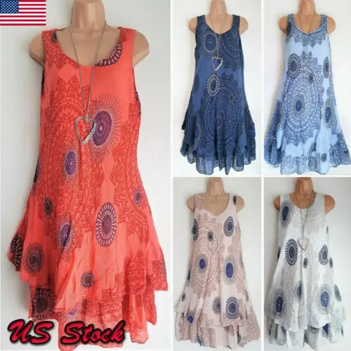 Женское платье без рукавов Boho летнее повседневное комфортное с естественным