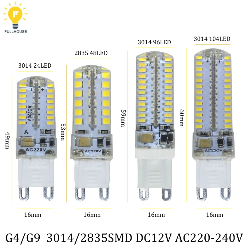 G4 Светодиодная лампа мини с регулируемой яркостью 12 В DC/AC 3 Вт 6 9 LED G9 Светодиодные