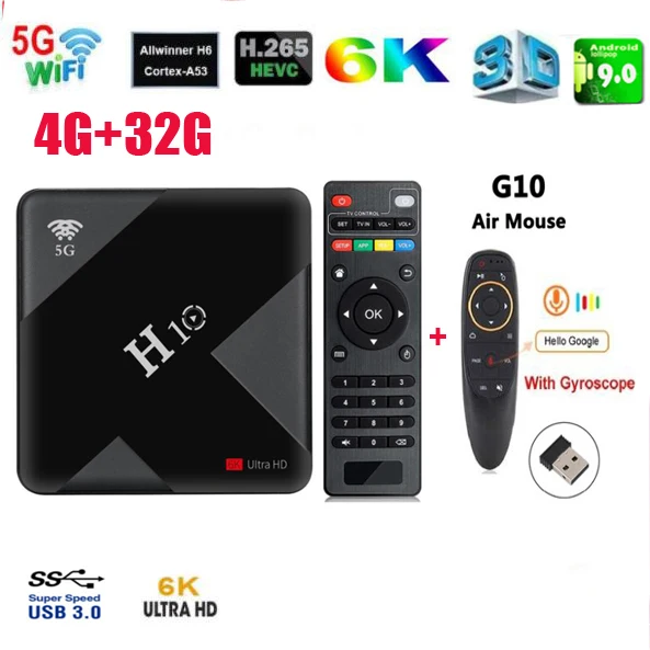 H10 Android 9 0 ТВ коробка 4 Гб 64 Allwinner H6 ядра 6K смарт оперативной памяти 32 встроенной