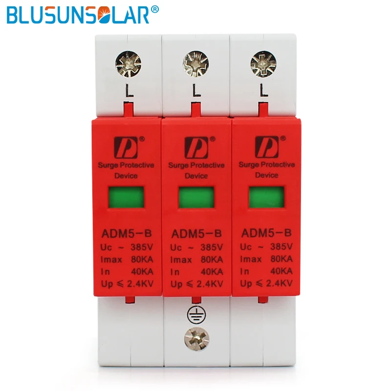 (5 pieces/lot) Din Rail 35mm high quality lightning surge 80KA 3P (3P+N) 385V power surge Protective device