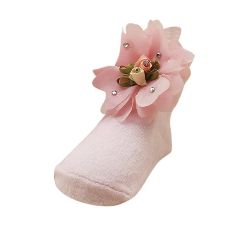 Cute Kids GirlS Princess Socks Beautiful Flower Newborn Infant Baby Girls Soft Socks - Цвет: Розовый