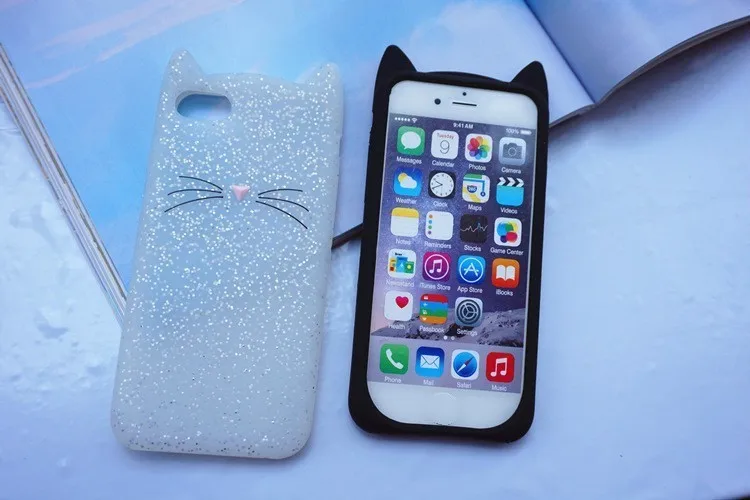 Милый силиконовый 3D чехол с кошачьими ушками для iphone 5 5S SE 6 6s 7 plus резиновый
