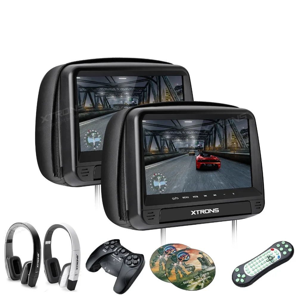 XTRONS 9 дюймовая HD цифровая панель кожаный чехол подголовник DVD проигрыватель с