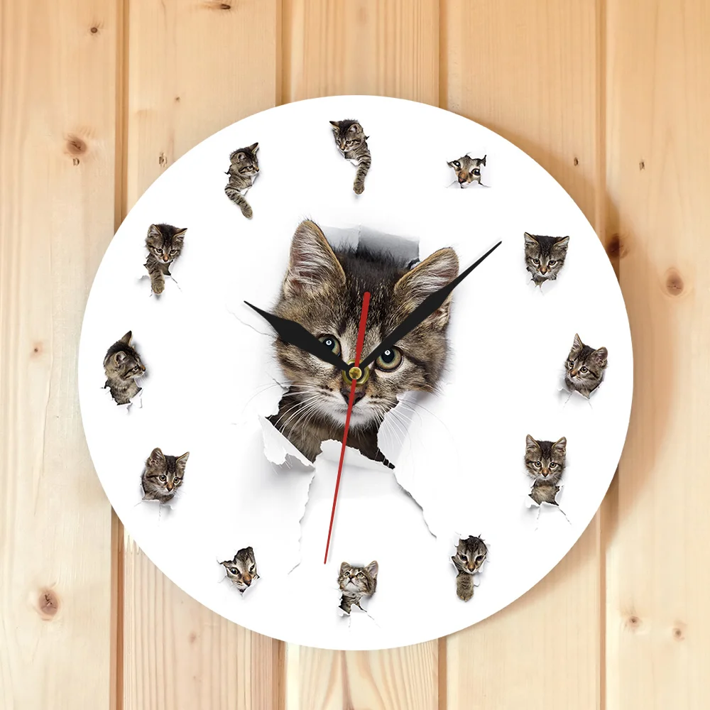 Котята в дыре из бумаги милые детские комнаты настенные часы Kitty играющие