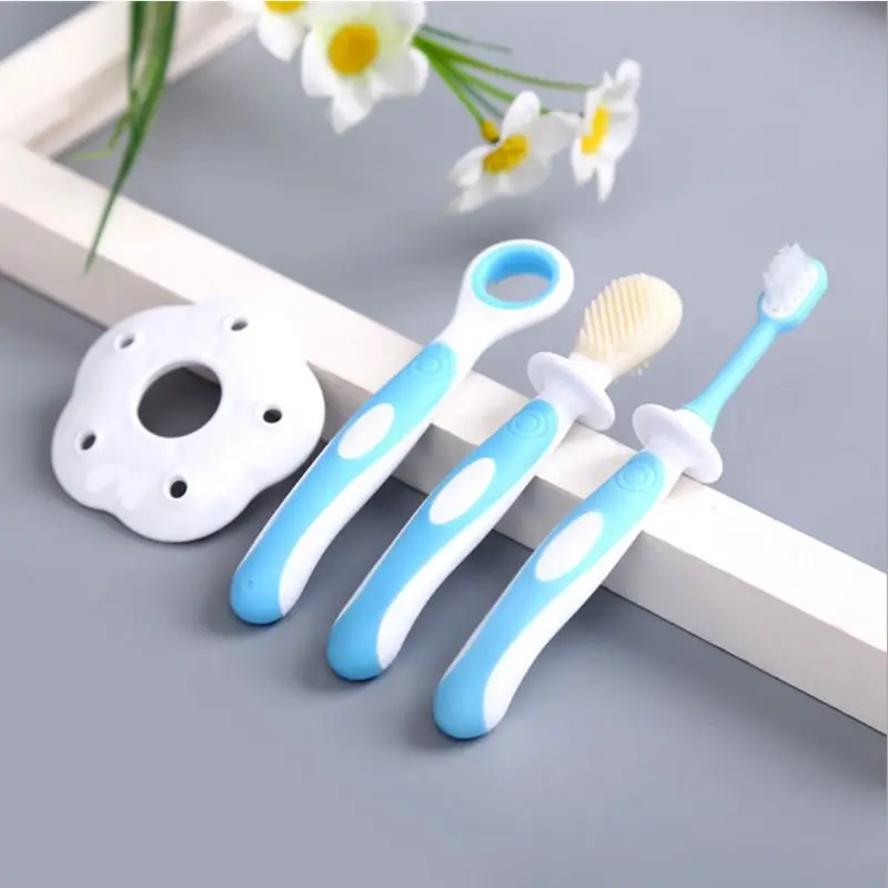 

Baby toothbrushes Set Tongue Training Safety Cover Design Soft Healthy Infant Brushing Teeth