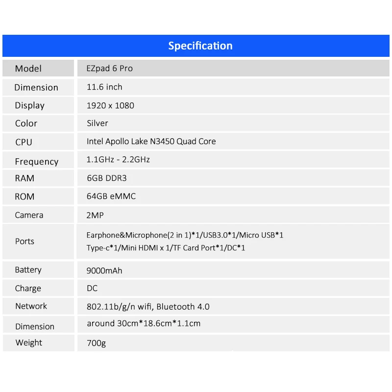 Jumper EZpad 6 pro 2 в 1 планшет 11 дюймов 1080P ips экран планшеты Intel apollo lake E3950 ГБ 64 Гб windows 10