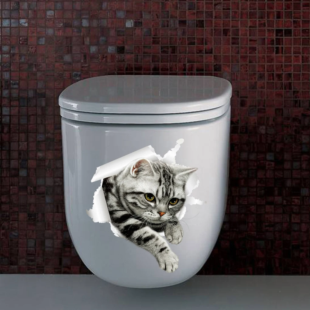Настенные 3D наклейки на стену с изображением собаки кошки туалета отверстием для
