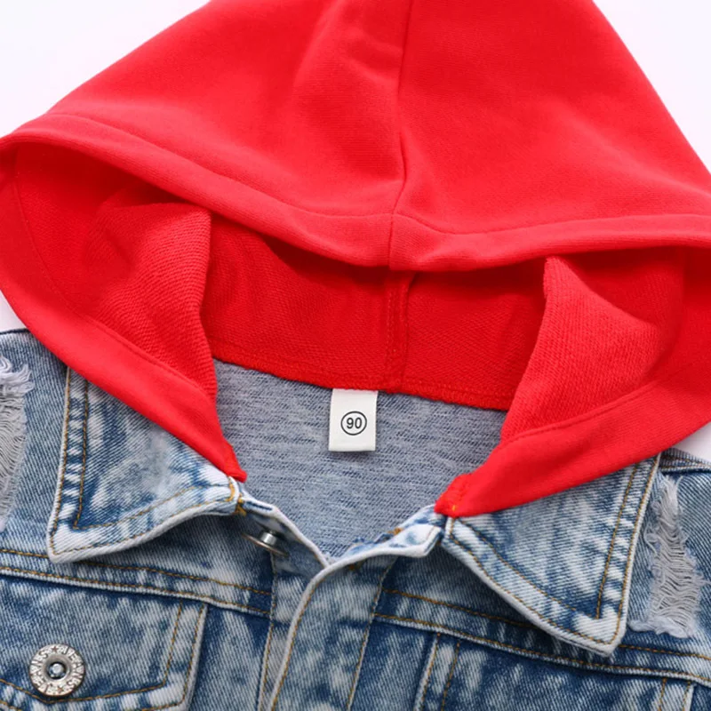 2019 Spring kids cowboy coat boys girls Splicing Loose hoodies baby clothes Wear out Wash white Jacket Children's wear | Детская