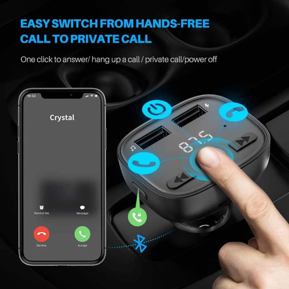 Радиопередатчик VicTsing для автомобиля со светодиодным экраном Bluetooth FM передатчик