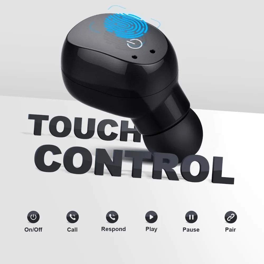 Mpow EM12 сенсорное управление одиночные наушники-вкладыши беспроводные Bluetooth V4.2 наушники с микрофоном чехол для водителя мобильного телефона Android iOS