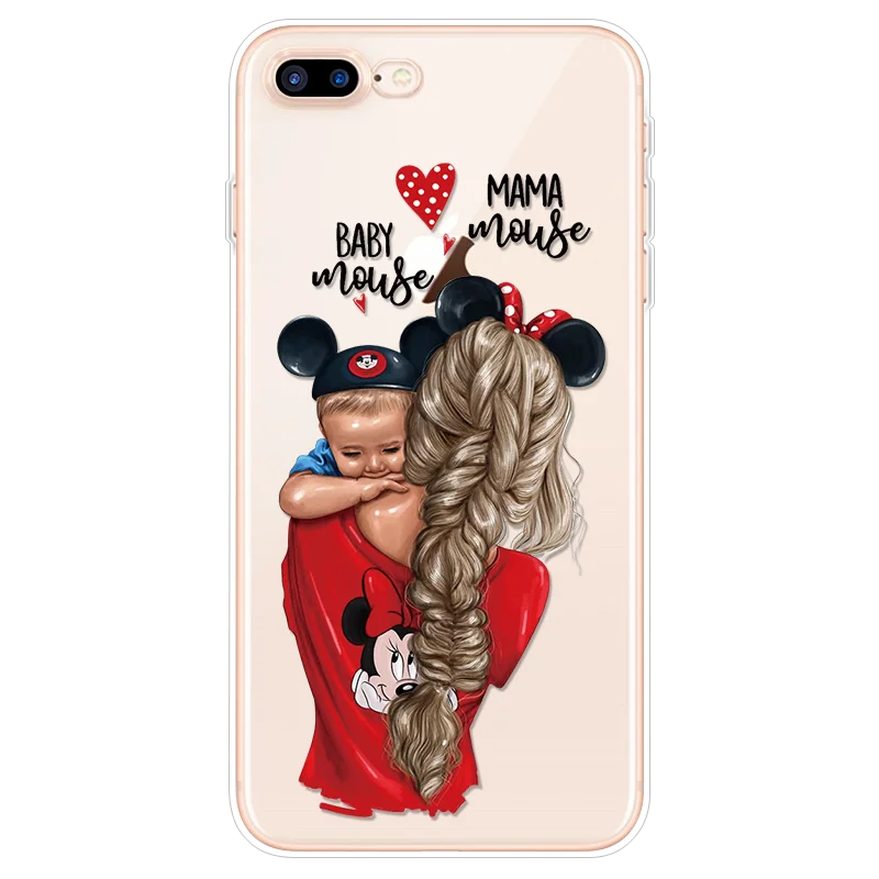 2018 Новый чёрный коричневый волос ребенка мама девушка чехол для iPhone 7 XR X XS Max 8 6s 6