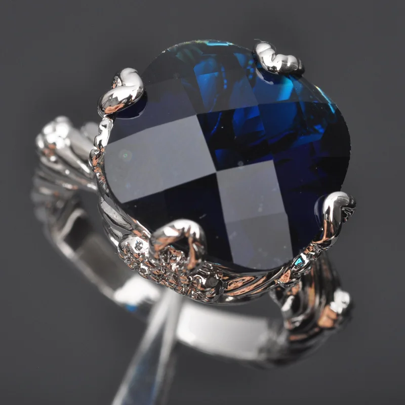 2020 Новинка! Женское серебряное кольцо с фианитом из голубого камня Размер 6 7 8 9 S0957