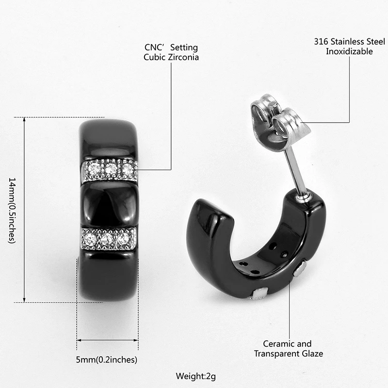 Серьги-гвоздики из керамики женские изгибающиеся ювелирные украшения с