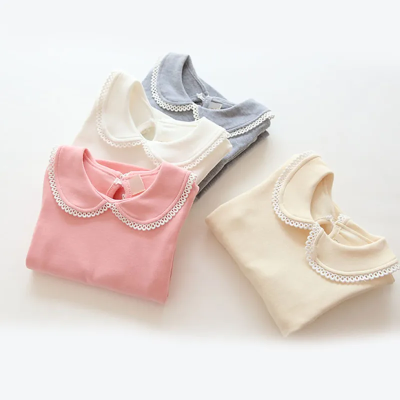 

Hot Sell Baby Girls Spring Autumn Long Sleeve Peter Pan Collar Soild Casual Kids Clothing Girls T Shirts Children Tops For 2-8Y