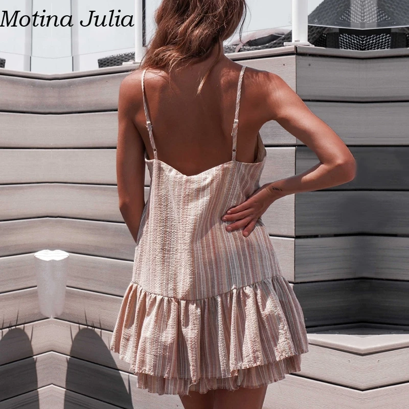 Motina Julia сексуальное короткое платье с рюшами на бретелях женское летнее