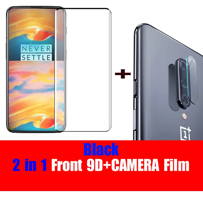 2 IN 1 Black 9D 9D стекло для Oneplus 7 Pro Чехол на One Plus 7 7T стекло закаленное Объектив камеры защита экрана на Oneplus 7T Pro Полное покрытие пленка - Цвет: 2 IN 1 Black 9D
