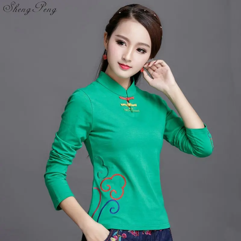 Cheongsam Топ Традиционный китайский костюм для женщин рубашка с длинными рукавами