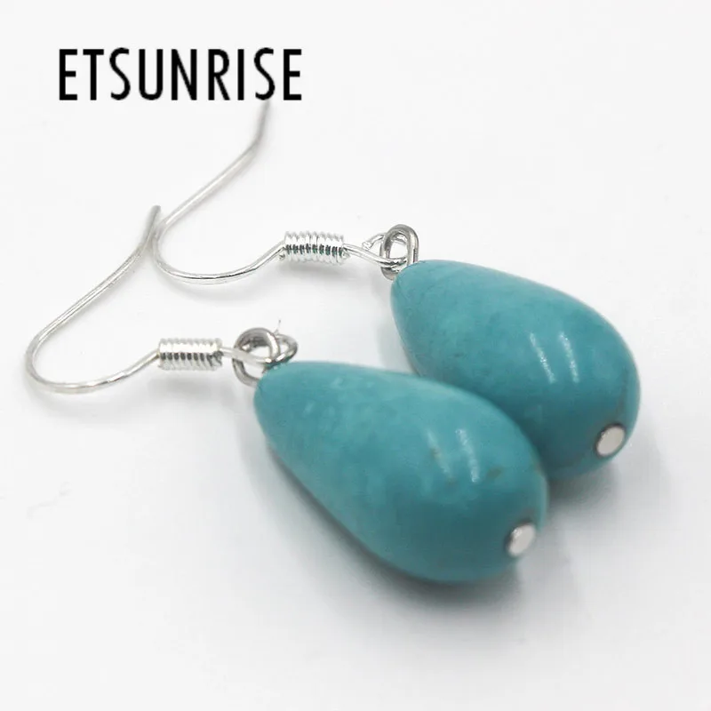 Turquoises Gem Stone Beads Dangle Silver S925 Hook water drop earrings Fine Jewelry | Украшения и аксессуары