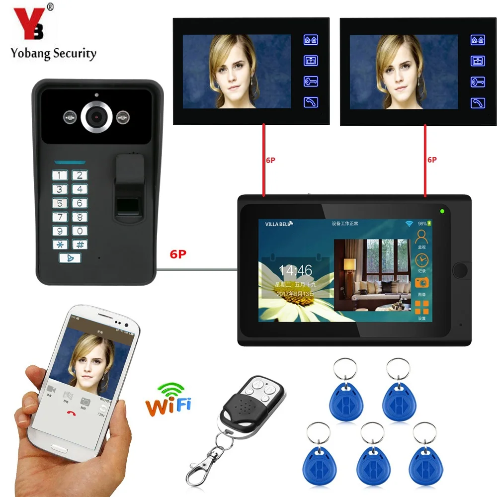 YobangSecurity черный 3X 7 дюймов WiFi беспроводной видео наблюдения дверной Звонок камера