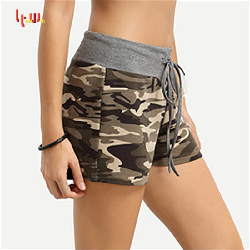 Summer Casual Camouflage Loose Shorts Women New Fashion Plus Size Print Lace Up Mid Waist Elastic Cotton Comfortable Hot | Женская