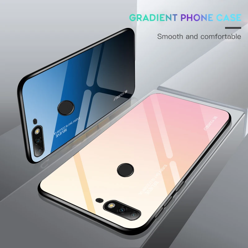 Стеклянный чехол с градиентом для Huawei Y7 Y6 Pro Y9 Prime 2019 2018 чехлы телефонов Honor 7A 7C 5 45 |